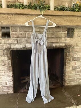 Striped Bow-Front Jumpsuit in Light Blue & White